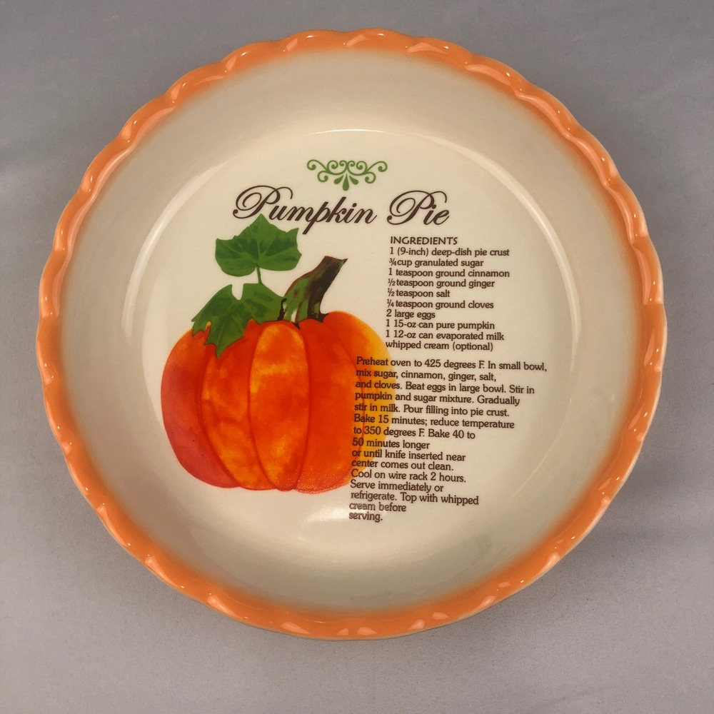 Pumpkin Pie Recipe Plate Scalloped Edge 10 inches